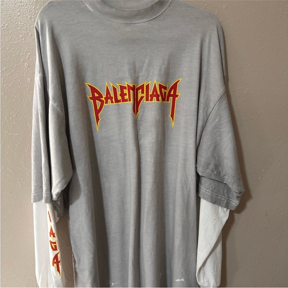 Balenciaga Gray Graphic Long Sleeve Shirt